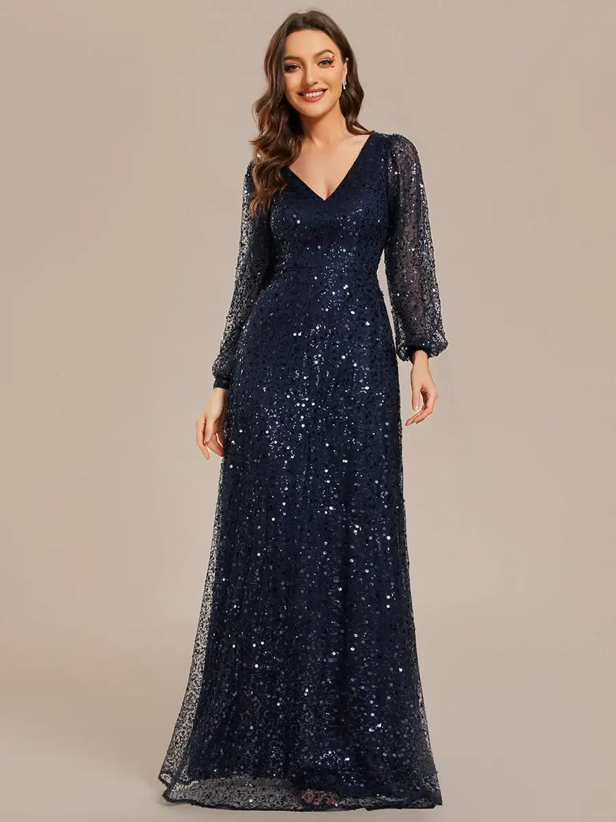 Formal attire Dresses: Evening dresses V-neck long sleeve Elegant waisted