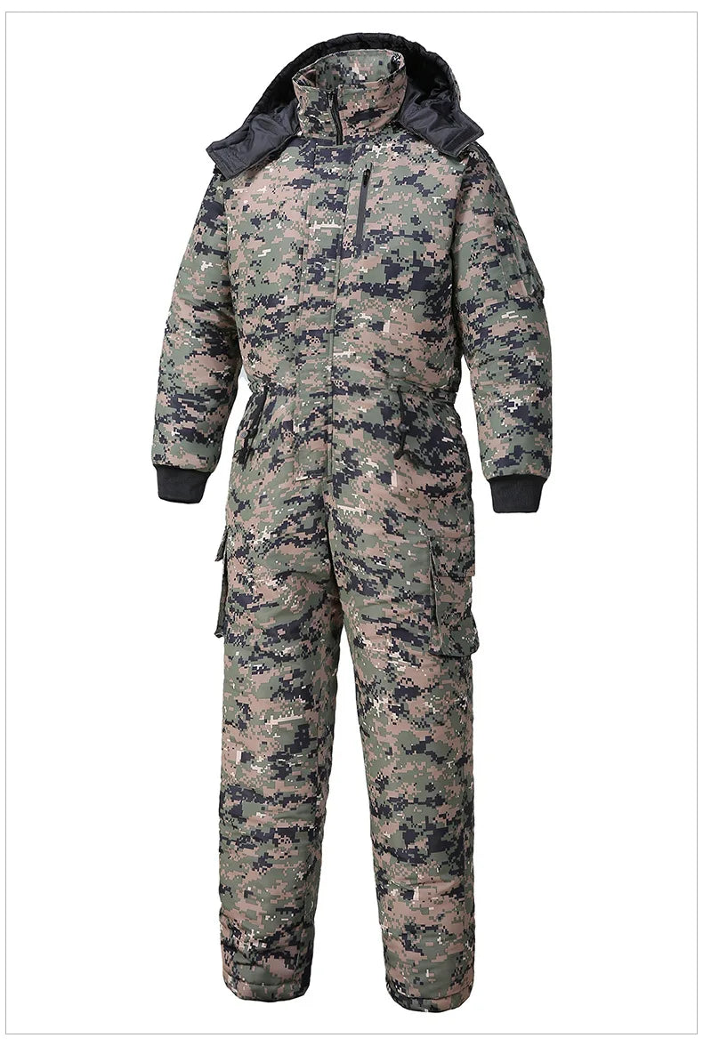 Men Winter Waterproof Thick Cotton Jumpsuit Clothing Outdoor Convenient Sports Camo Jacket Warm Cold Proof Hooded Work Clothes