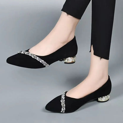 Women's Summer Footwear Diamond Shoes for Woman 2024 Rhinestone Office Low Heel Elegant with Crystals Black Stylish on Promotion