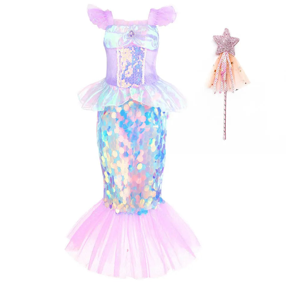 Christmas dress for Girl Dress Ariel Costumes Children's Sequined Fishtail Party Clothes Deguisement Fille