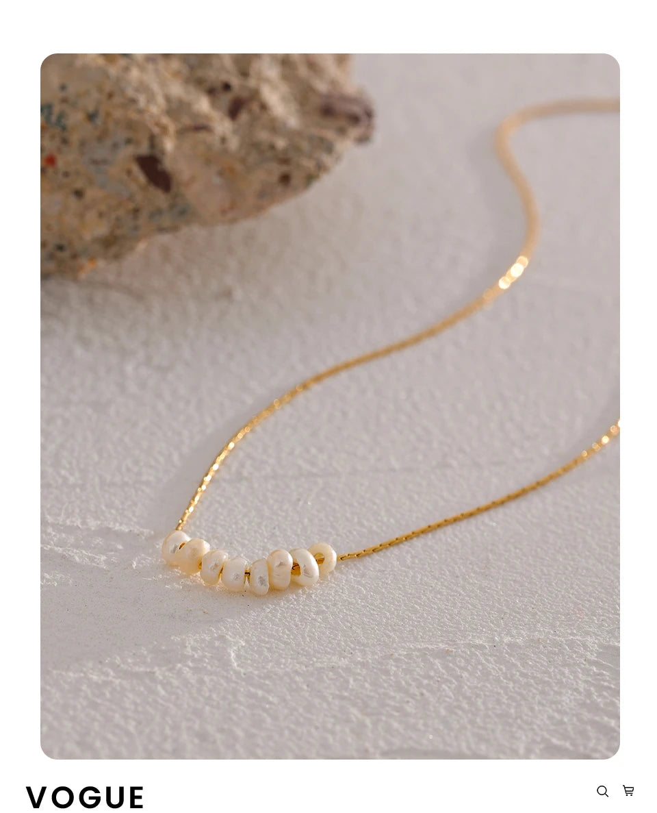 Tarnish Free Natural Pearl Beads Chic Exquisite Necklace Thin Chain Stainless