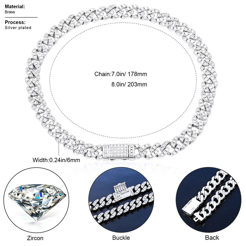 6mm 8mm Miami Cuban Chain Bracelet for Men Women Hip Hop 5A Cubic Zirconia Iced Out Jewelry