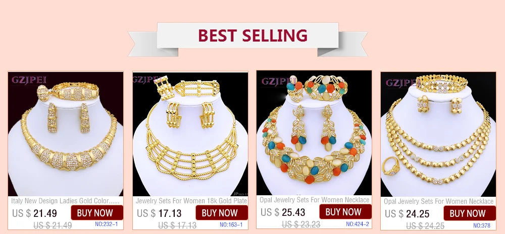 Gold Color Necklace Earrings Set For Women Unique Choker Pendant Earrings 3Pcs