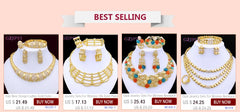 Gold Color Necklace Earrings Set For Women Unique Choker Pendant Earrings 3Pcs