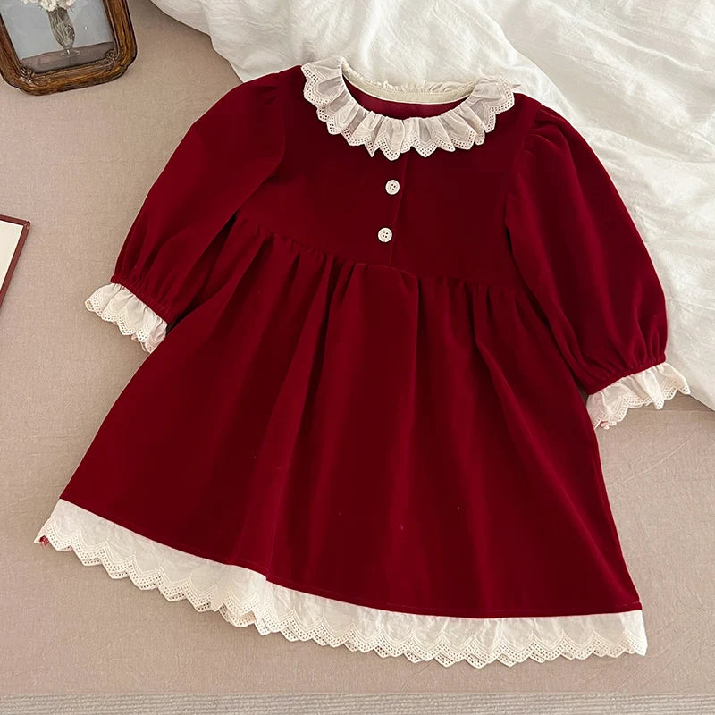Christmas Party Dress Baby Girl Lace Princess Ruffle Satin Finish Dress