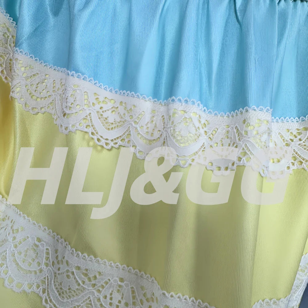 HLJ&GG Y2K Fashion Lace Splicing Bodycon Spaghetti Strap Mini Dresses Women Sleeveless Backless V Neck Slim Vestidos Streetwear