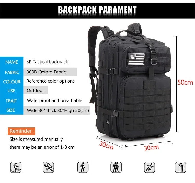 45L Man Tactical Backpacks Outdoor Traveling Bags Outdoor 3P School Pack EDC Molle Pack For Trekking Hunting Bag