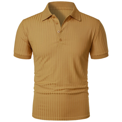 Men's running sports fitness wear summer high stretch vertical short-sleeved POLO shirt slim knit base shirt