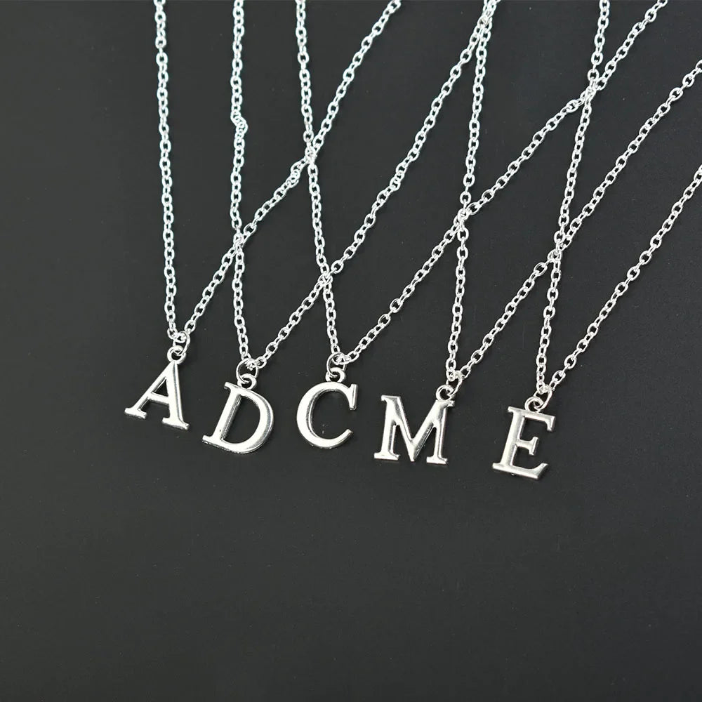 Silver Color A-Z English Alphabet Letter Pendants Necklaces For Women Metal Jewelry Simple Initial Chain Choker Collares