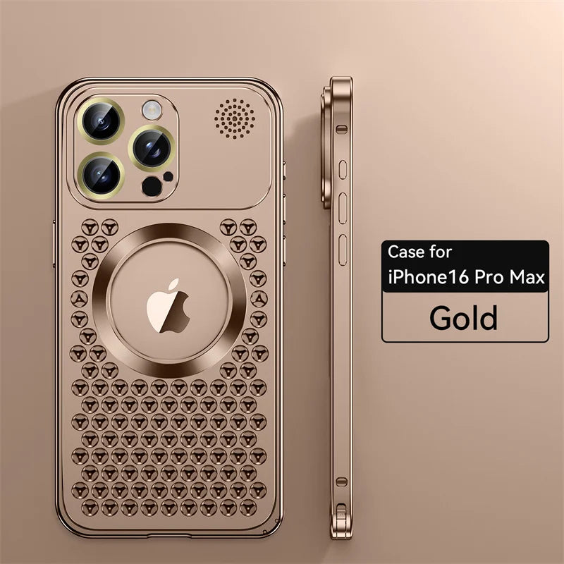 Metal Heat Dissipation Phone Case For iPhone 13 12 14 15 16 Pro Max Plus Magnetic Aluminum Cover Magsafe For IPHON 16 17 ProMax