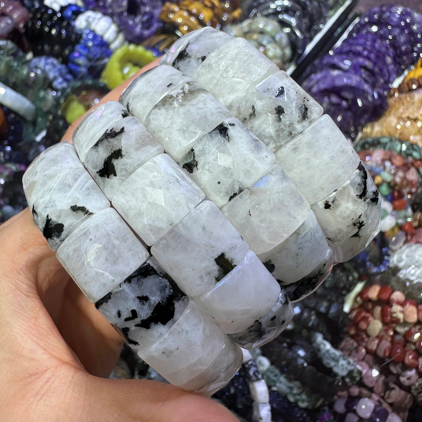 Natural 12x15mm Faceted Stone Unique Crystal Citrine Agate Amethyst Pyrite Fashion Elastic Handcrafted Bracelets Energy Bangles