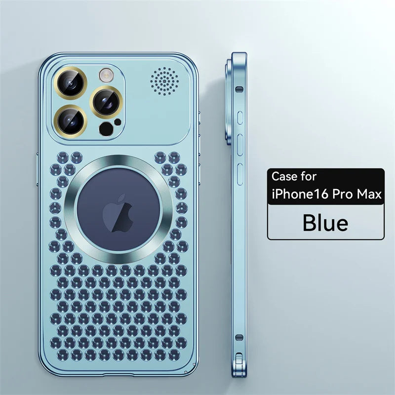 Metal Heat Dissipation Phone Case For iPhone 13 12 14 15 16 Pro Max Plus Magnetic Aluminum Cover Magsafe For IPHON 16 17 ProMax