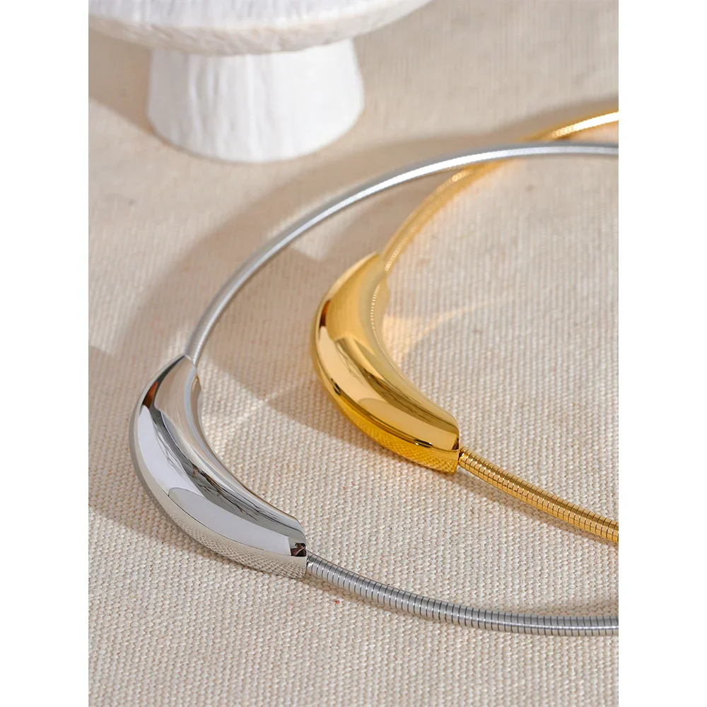 Yhpup Waterproof Stainless Steel Popular Choker Light Necklace Women Statement Metal 18K Gold Plated Trendy Fashion Jewelry