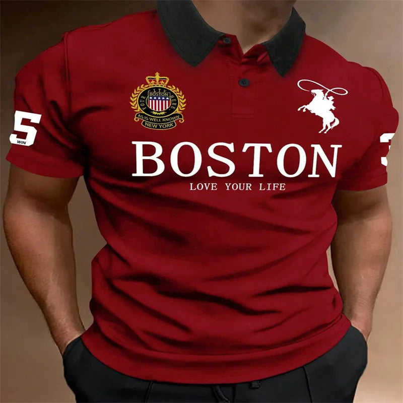 2025Manfinity Homme Manfinity Sporty Men's Simple Print Turndown Collar Ribbed Polo Shirt