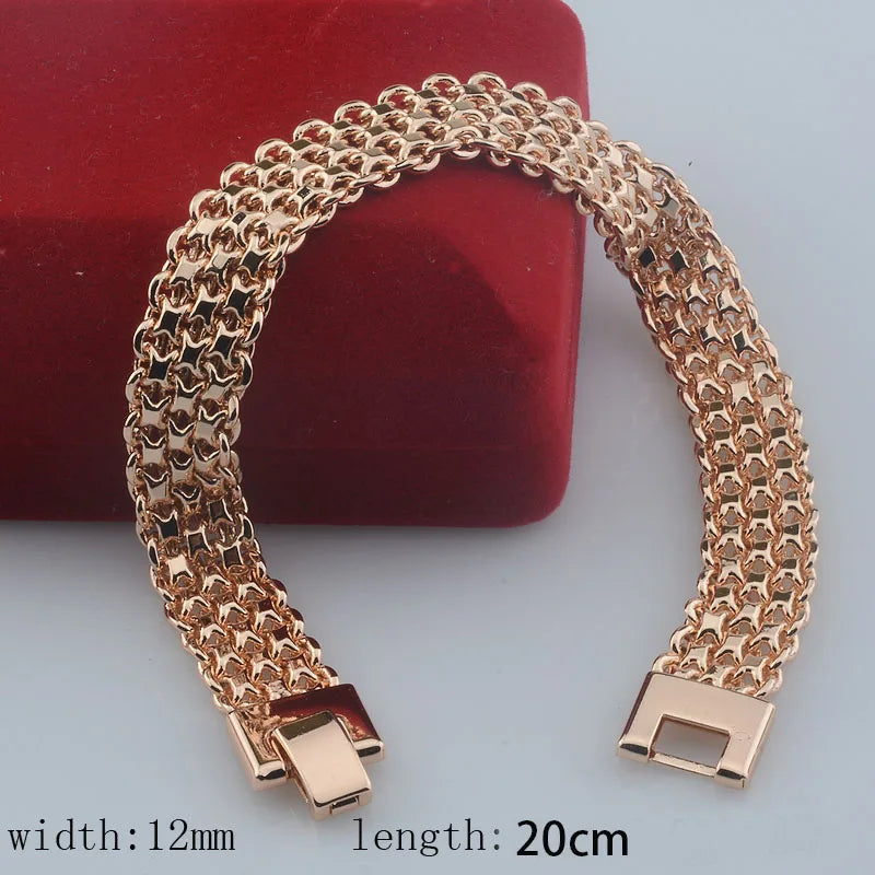 10MM 12MM Big Wide For Women Men Bracelet 585 Rose Gold Color Curb Catenary Chains(No red box)