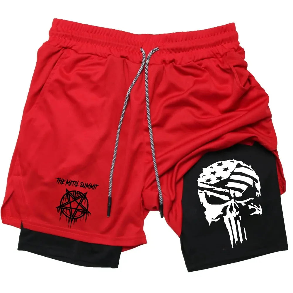 Men Anime Double Layer Shorts Gym Workout Printed Sports Multi-performance Training Quick-drying Jogging Pants Towel Pants M-3xl