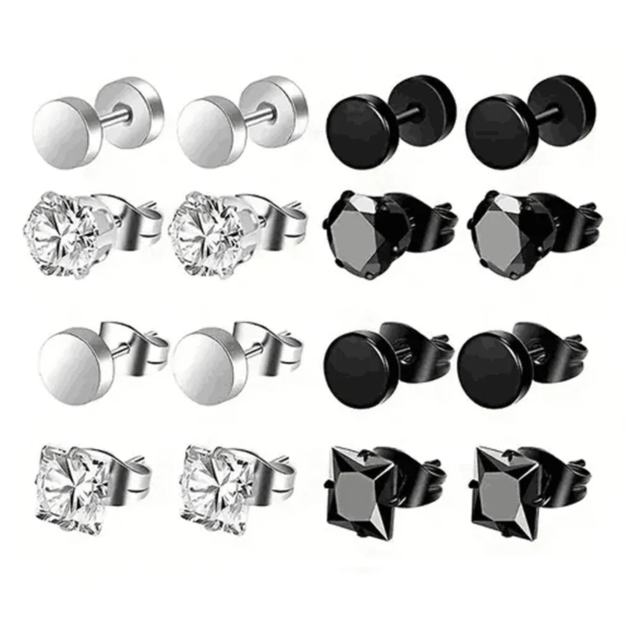 Simple Stainless Steel Zircon Stud Earrings For Men, Cross Pendant Hoop Earrings For Daily Wear