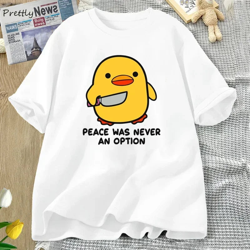 Peace Was Never An Option Cute Animal Tshirt Funny Goose Graphic T Shirts Summer Casual Short Sleeve Tops Women Clothing