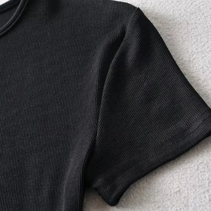 Casual Summer Woman Skinny Fit T-shirt Tight Short-Sleeve O-neck Tee Basic Solid Crop Tops T Shirt