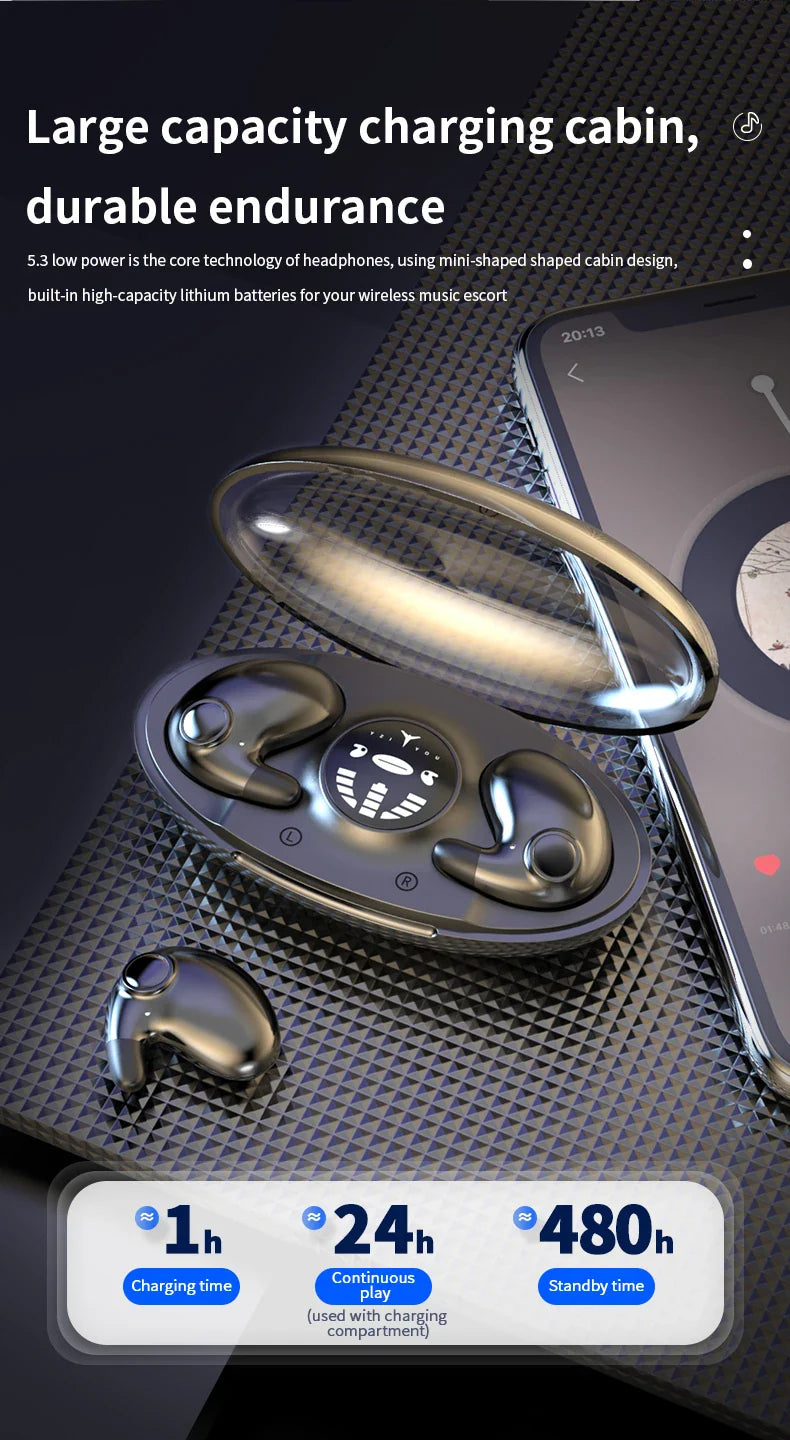 Sleep Invisible Stereo Headset IPX5 Waterproof Wireless Bluetooth Earphone Earbuds with Mic for Phone Bluetooth 5.3 Headphones