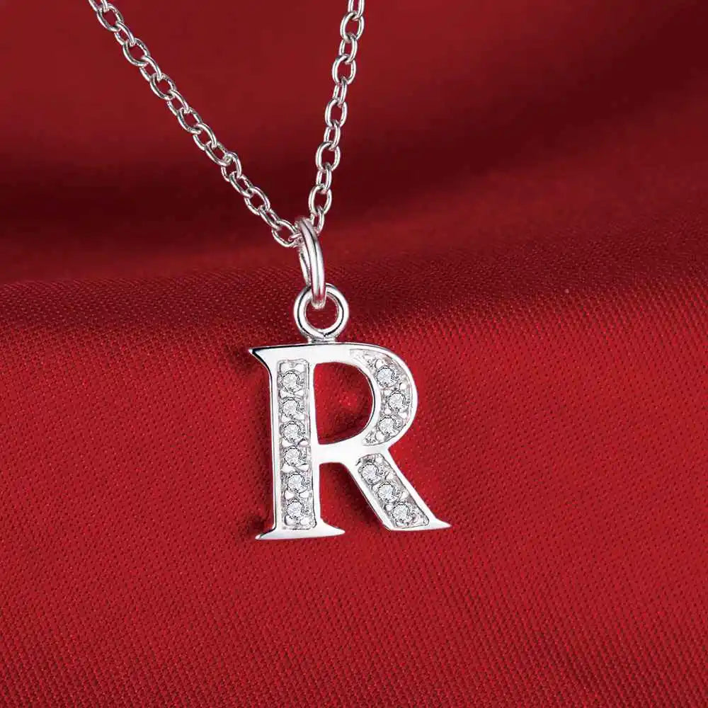 26 Letters 925 Sterling Silver Necklace Pendant Zircon For Women Exquisite Student Girlfriend Jewelry Accessories Wedding Gift