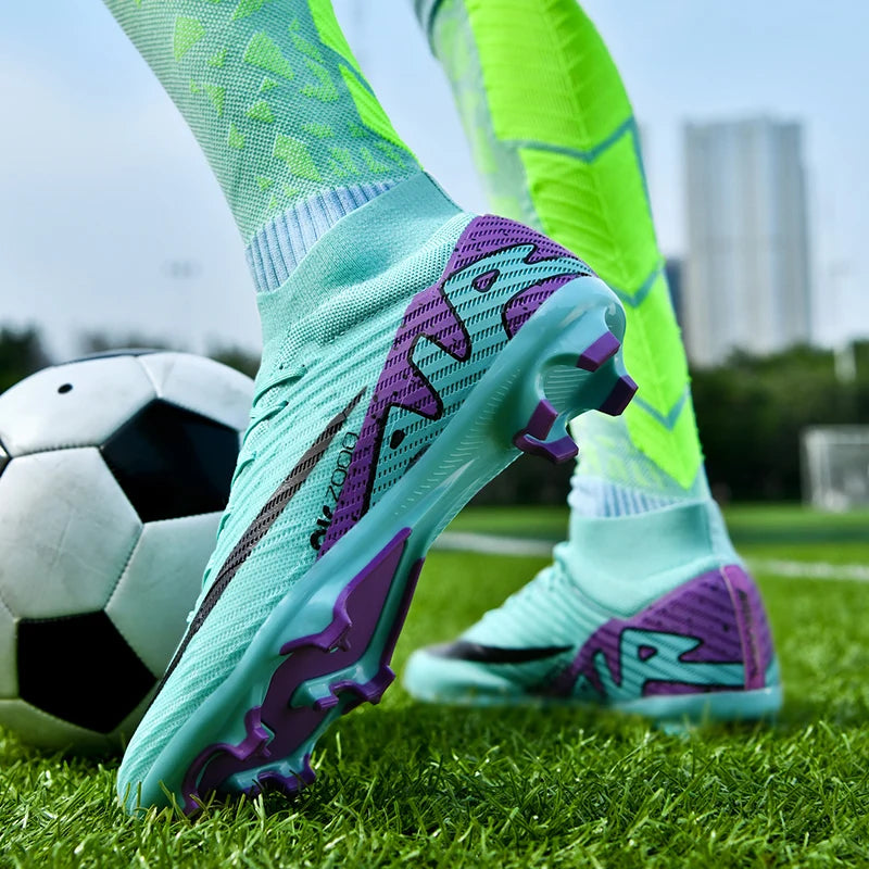Men Light Soccer Shoes Ankle Football Field Boots Outdoor Non-slip Grass