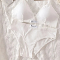 Women Cotton Bra Set Briefs Low Waist Panties Wire Free Bralette Sport Lingerie