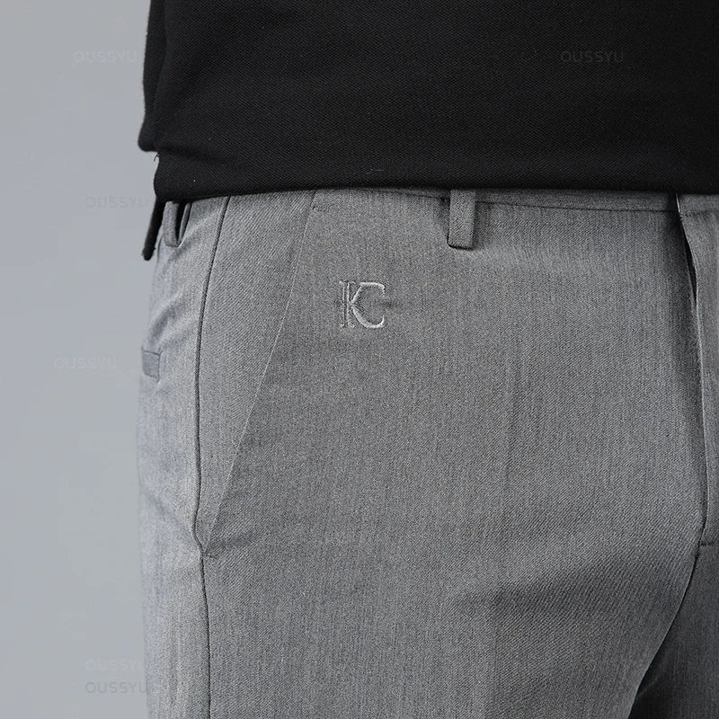 Spring Summer Business Suit Pants Men Thin Formal Slim Fit Classic Office Ankle Length