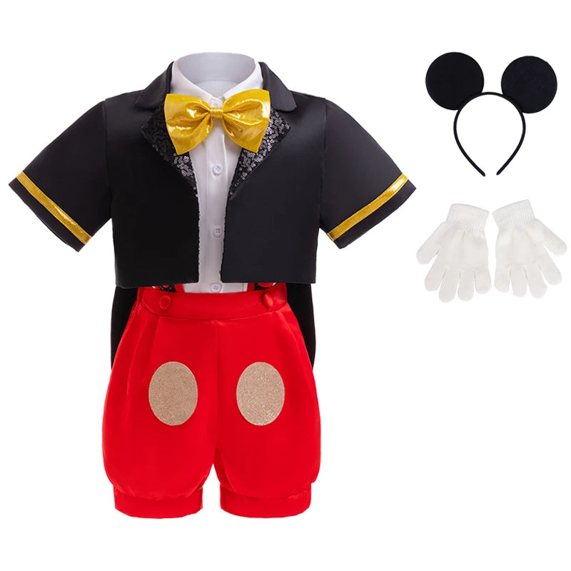 Halloween Stage Performance Cosplay Costume New Boys' Bright tie short sleeved Gentleman Suit Baby Cute Overalls three piece set