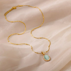 Fashion Stone Opal Oval Necklace For Women Stainless Steel Gold Color Oval Stone