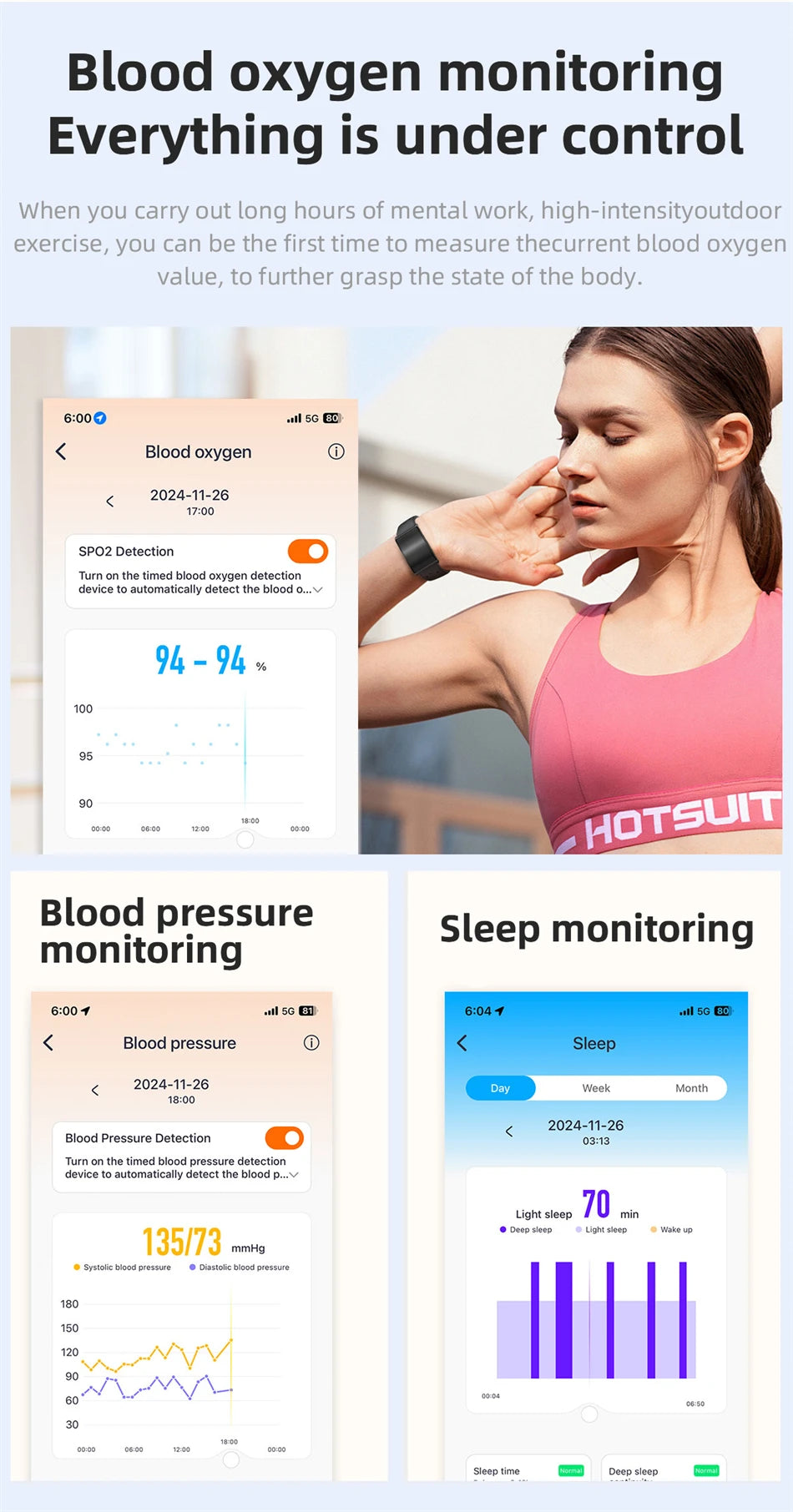 LIGE AI Health Smart Bracelet Fitness Tracker Men Women Sleep Tracking Smart Watch Heart Rate Stress Blood Pressure Monitor Band