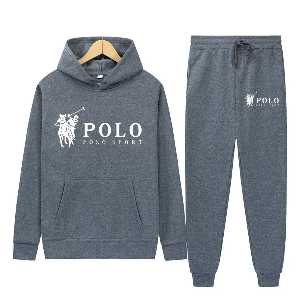 Winter and autumn fleece thickened hooded pullover sweater jacket for men, casual sports outfit, two-piece set for men
