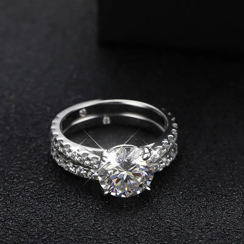 KNOBSPIN D VVS1 Moissanite Rings for women Sparkling Diamond Bridal Sets with GRA s925 Sterling Sliver Plated 18k Eternity Band
