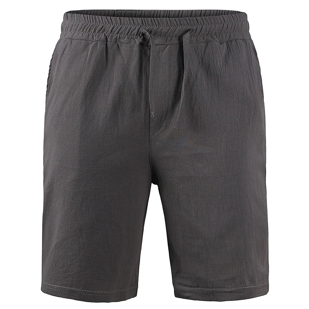 KB New Men's Cotton Linen Shorts Pants Male Summer Breathable Solid Color Linen Trousers Fitness Streetwear S-3XL