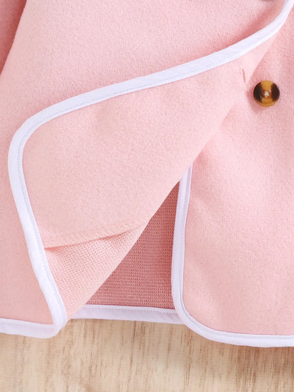 Autumn And Winter Girls  Coat Round Neck Long Sleeve Button Fashion Cherry Blossom Pink Warm Infant Toddler