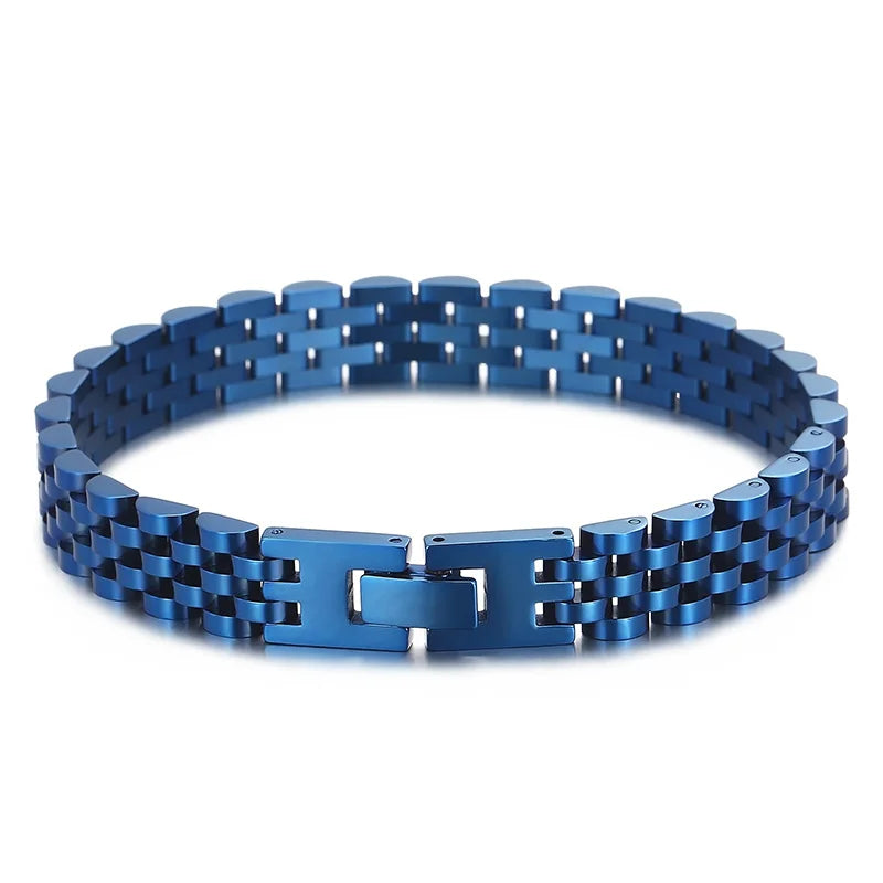 10MM Watchband Style Men's Bracelets For Women Man Ladies Gold Color Stainless Steel Mannen Armband Male Jewelry Accessories New