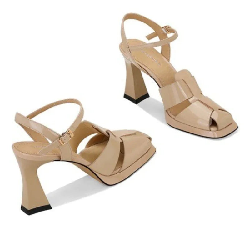 New Fashion Pointed Toe Genuine Leather Sandals Woman Sexy High Heels Ladies Summer Party Wedding Platform Shoes Women Slingback