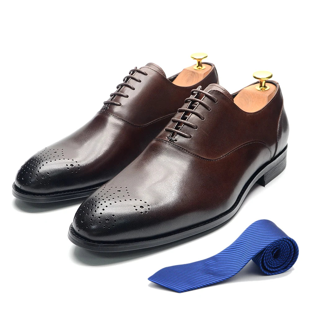 Italian Luxury Classic Mens Oxford Dress Shoes Genuine Leather Lace-up Brogue Brown Black Business Party Formal Shoe for Men