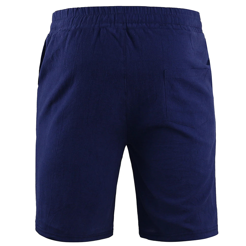 KB New Men's Cotton Linen Shorts Pants Male Summer Breathable Solid Color Linen Trousers Fitness Streetwear S-3XL
