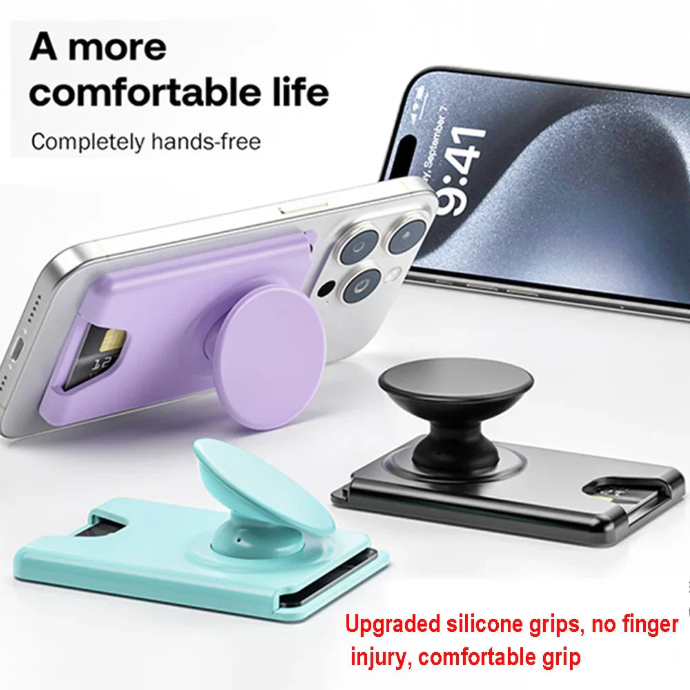 Grippopso Universal Magnetic Wallet With Expanding Phone Grip,Phone Card Holder Solid SocketWallet For IPhone Samsung Wallets