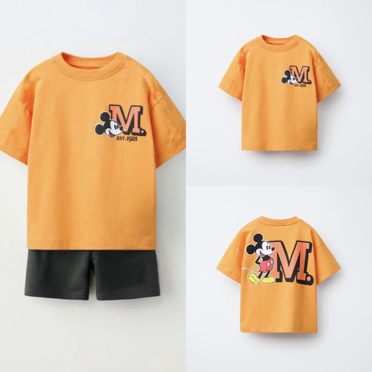 Kids Fashion Stes Casual Colthes Printing Tops+ Solid Color Shorts Loose Costume Two Piece Summer Boys Girls Clothing O-neck Tee