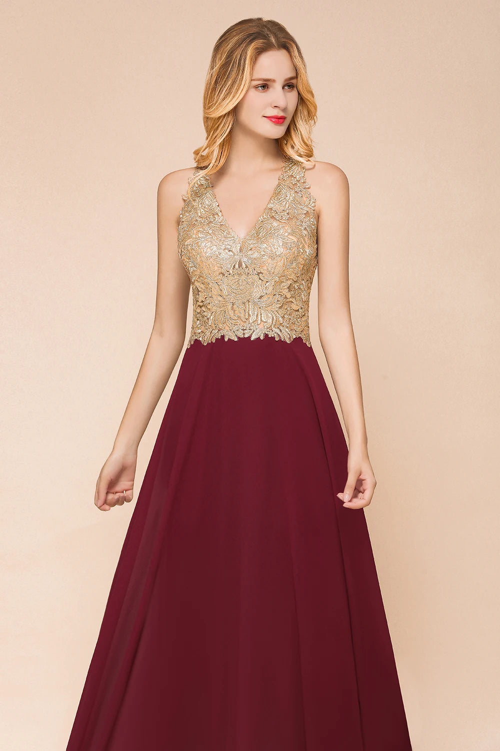 Homecoming Dresses: Gold Appliques Prom Formal Dresses for Women Wedding Party