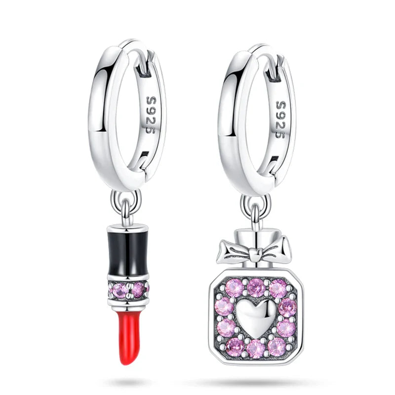Earrings For Womens 925 Silver Color Pink Rainbow Horse Bear Bee Double Hoop Earrings Fine Engagement Anniversary Jewelry Gifts