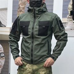 Tactical Softshell Jacket men  Multi Pockets Hood Windbreakers Winter