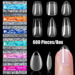 600 PCS Soft Gel X Nail Tips Supplies,Full Cover False Nail Tips for Acrylic Nails Gel,Extra Short Almond Nail Tip Square Medium