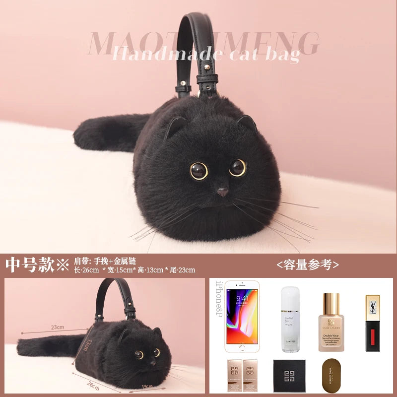 Lolita Plush Cute Cat Bag Women Harajuku Animal Circular Fur Soft Kawaii