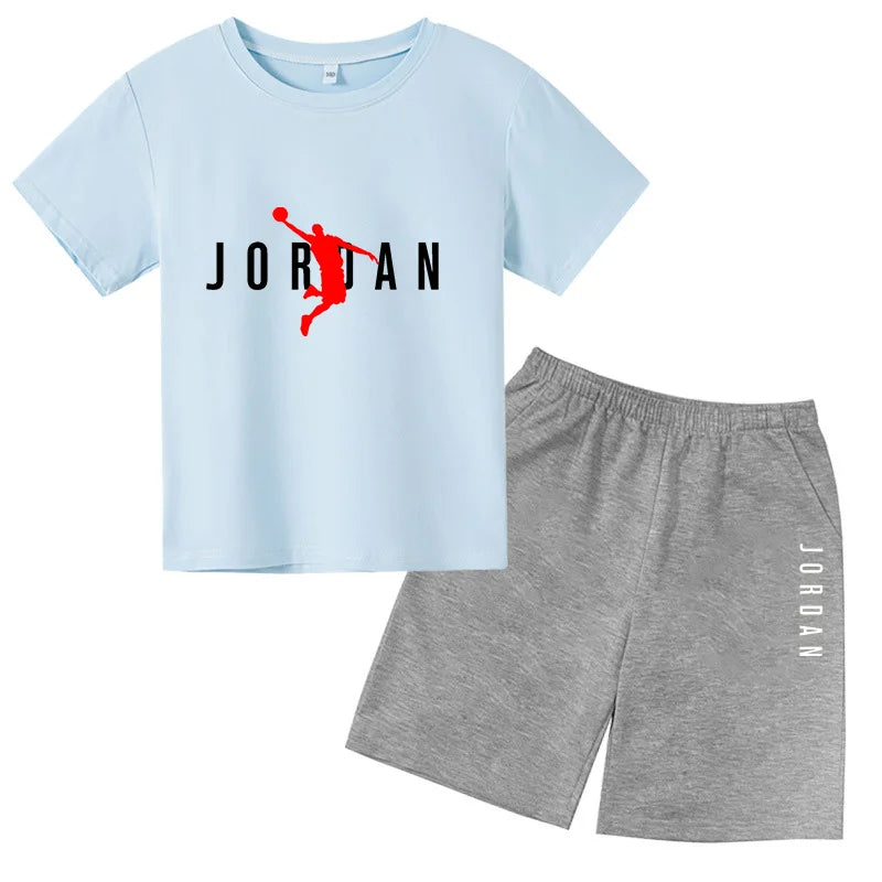 Basketball star Printing Children's T-shirt Tops +Shorts Fashion Leisure Clothing Toddler 3-12 Year Boys Girls Round neck Set