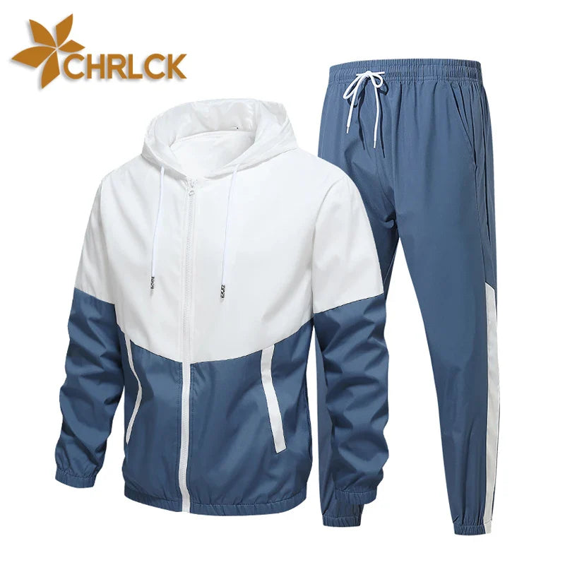 CHRLCK Men's Running Sportswear Suits Breathable Clothes Sports Joggers Training Gym Fitness Tracksuit Sets Men