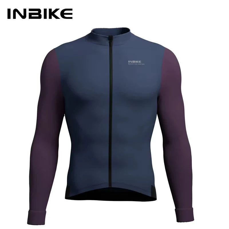 INBIKE Winter Cycling Clothing for Men Fleece Cycling Sets Long Sleeve Jersey with Pockets Long Bicycle Bib Pants for Road Bikes