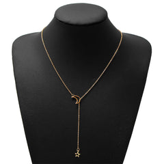 Simple Moon Star Pendant Choker Necklace Simple Gold Color Alloy Charm Chain